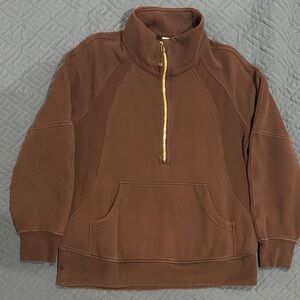 Lululemon Women’s Chocolate Brown Half-Zip Sweatshirt with gold accents